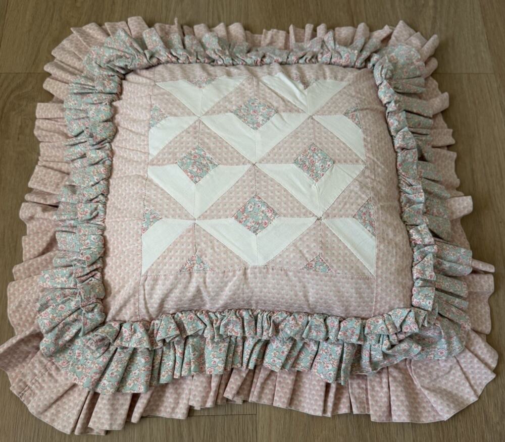 Vintage Handmade Quilt Quilted Patchwork Throw Pillow Cottagecore Granny Floral